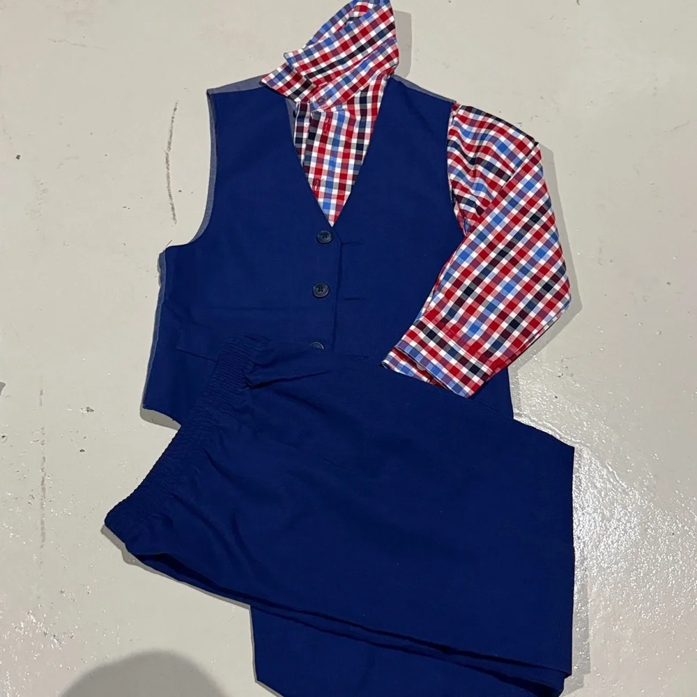 Nautica Kids Blue Vest with Checkered Shirt